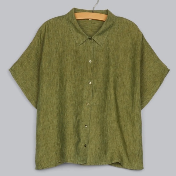 Eileen Fisher Washed Organic Linen Delave Button Down Boxy Blouse Shirt Plus 3X - Picture 2 of 10